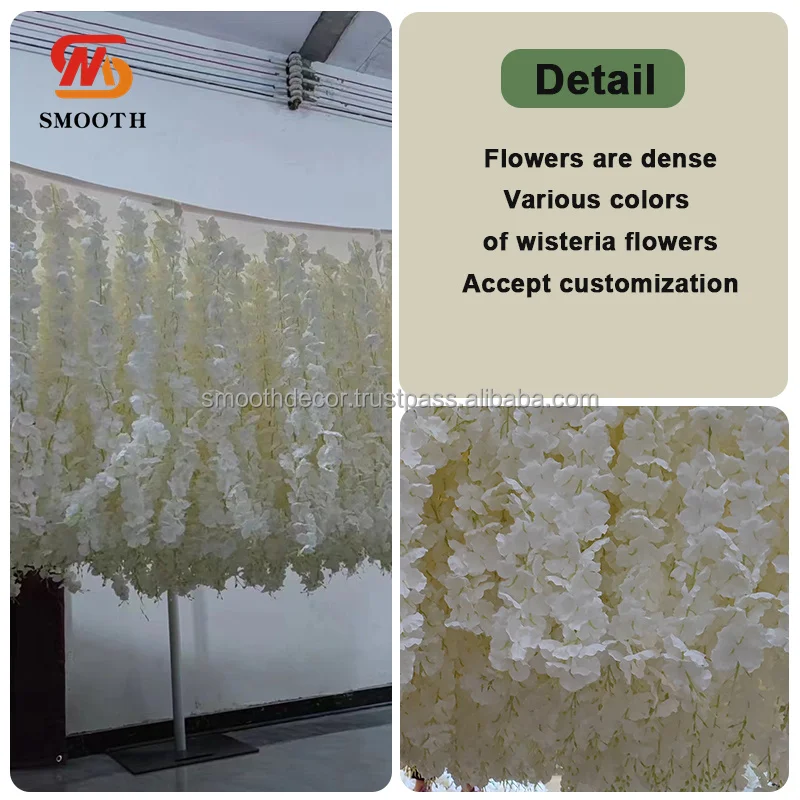 SMOOTH Events Banquet Hall Backdrop Ceiling Decoration Flower Fabric Back Drooping Wisteria Flower for Wedding