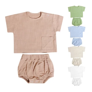 Professional Made Summer Cute Kids Top and Short Pants Knitted Solid Color Comfortable Casual Baby Clothing Set 0-5Y