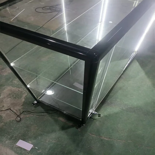 Custom-designed Rectangular LED-lit Tempered Glass Display case for Shopping Malls and Retail Stores.