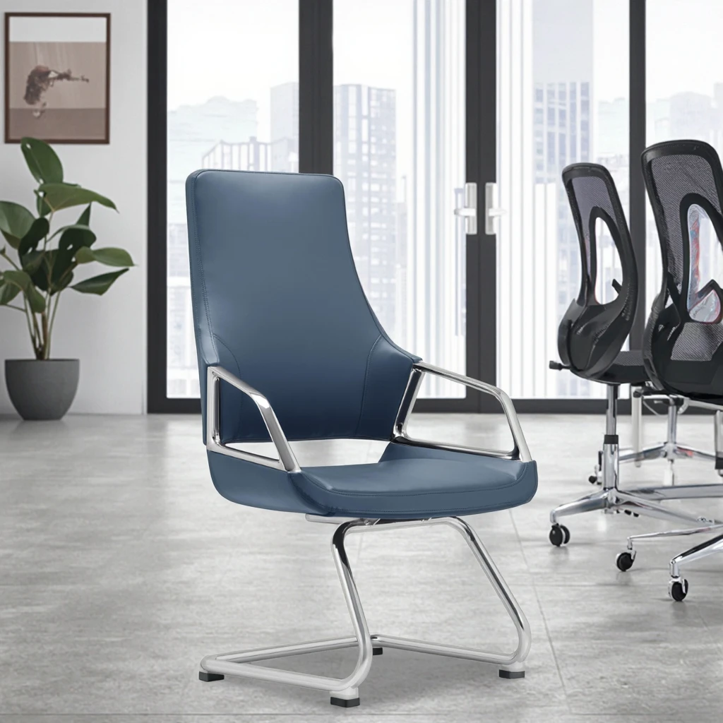 Industrial Chrome Sled Base Chair Waterproof Leather Upholstery Space Saving Solution 3