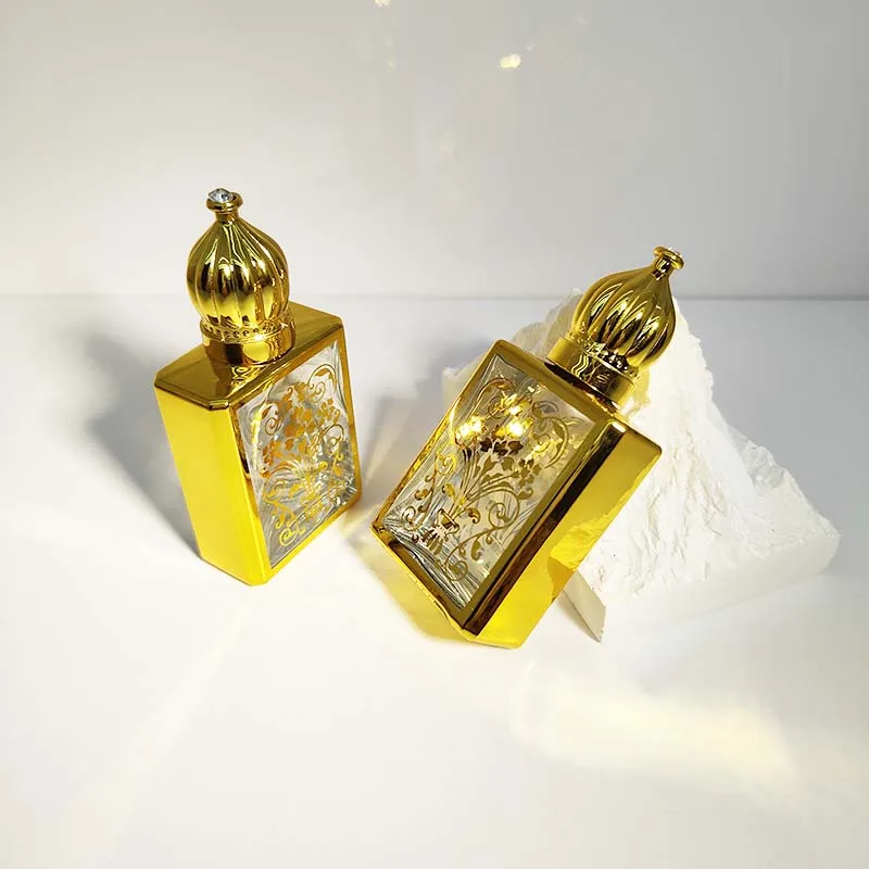 product 15ml luxury essential oil perfume fragrance gold square glass bottle with roller in stock-25