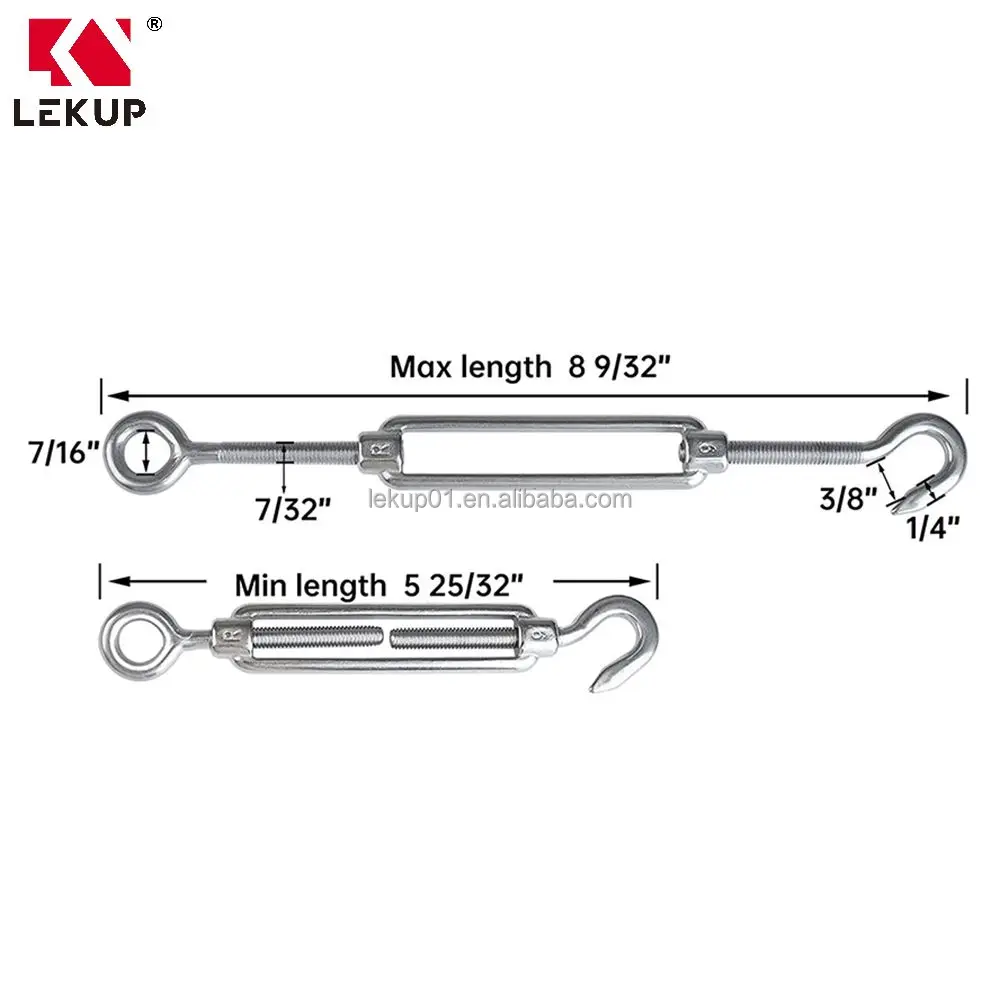 Wire Rope Fitting Heavy Duty Hook And Eye Turnbuckle M6 Stainless Steel