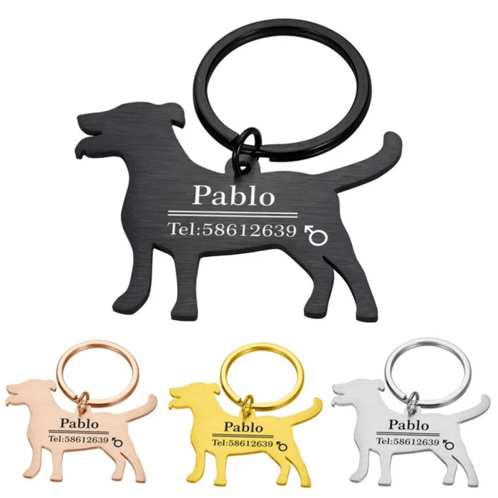 Customized Message logo ID Text Engraved Pet Tag Jewelry Stainless Steel Custom Blank Dog Shaped Pendant Keychain Wholesale