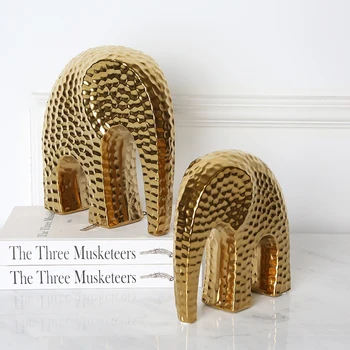 Nordic Style Gold Painted Elephant Home Decoration Pieces Ceramic Living Room Elephant Decor Accessories