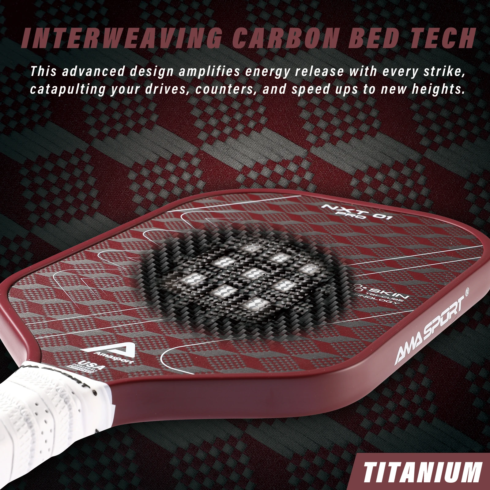 AMASPORT New Tech Kevlar New Design Customizable Sample Testing Available 16MM TItanium 3K T700 Carbon Fiber  Pickleball Paddle