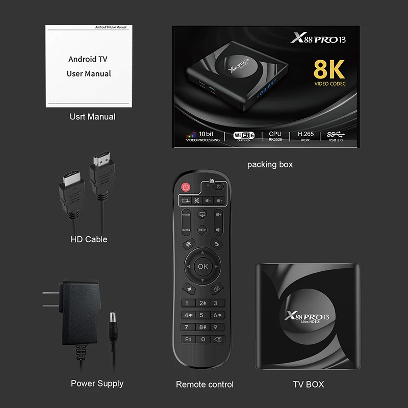 BOXPUT X88 PRO 13 Smart Android 13 Ott Tvbox Mi TV Box Dual WIFI BT5.0 WIFI6 8K Media Player Set Top Box Rockchip RK3528 2.4G 5G