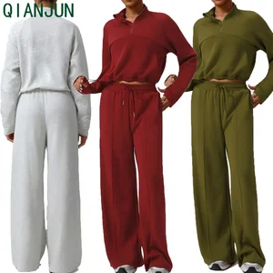 Customized Logo Gym Workout Fitness Sports Activewear Set Loose Hoodie Drawstring Pants Sportswear Women Warm Yoga Set