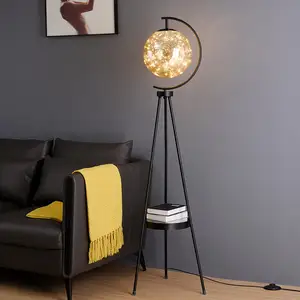 Modern Living Room Corner Decor Standing Light Nordic Led Tripod Glass Ball Floor Lamp with Shelves
