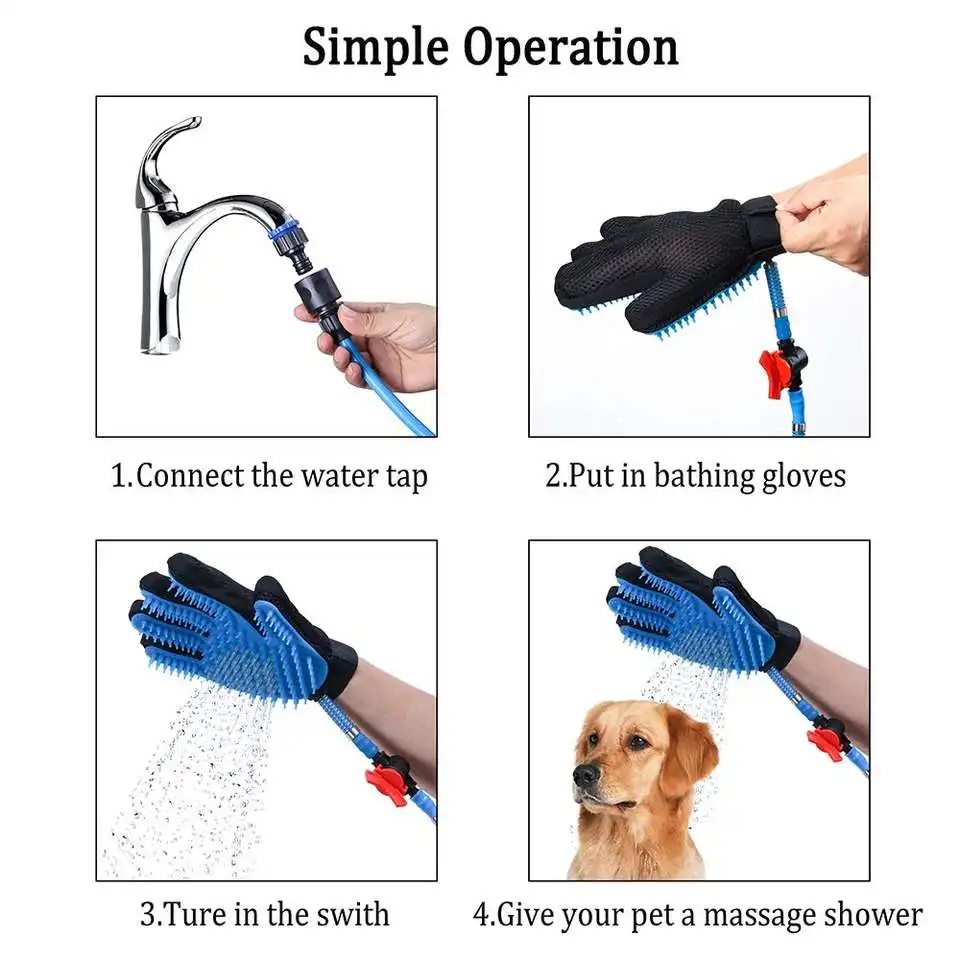 Dog Bath Tool Sprayers Glove Silicone Pet Brush Cleaner Push On Tap
