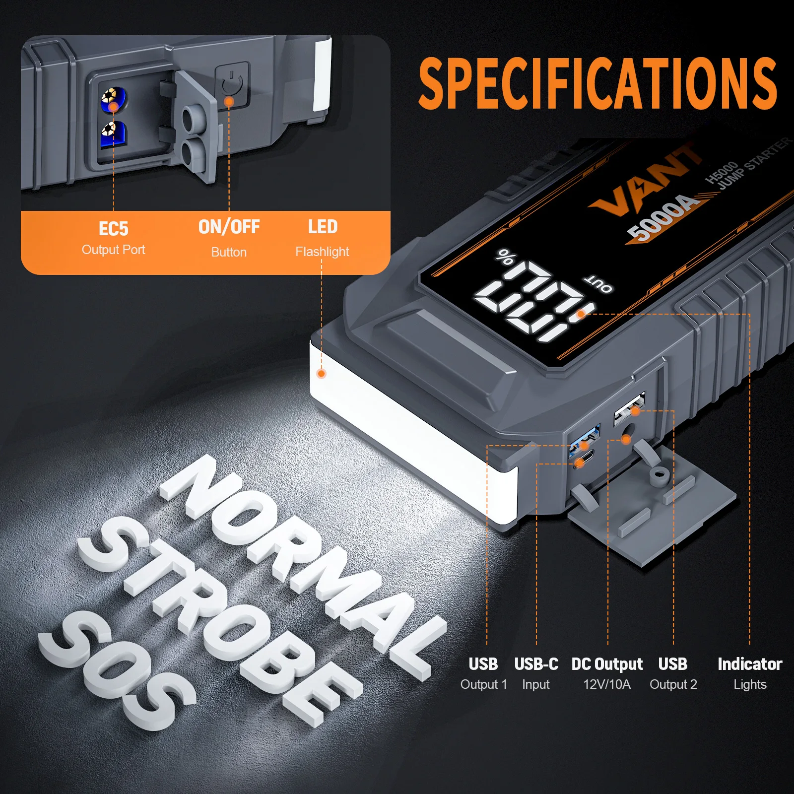 Vant Hot Selling 5000A 12V MultiFunction Car Battery Jump Starter Mini Power Bank Portable Car Jump Starter for Car