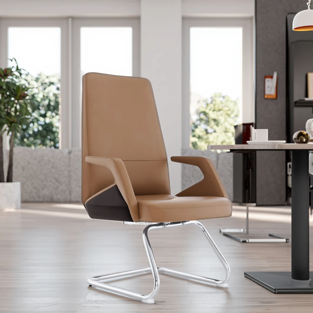 Industrial Leather Executive Conference Chair with Chrome Frame Steel Core Joints Adjustable Height-Modern Office Furniture 2