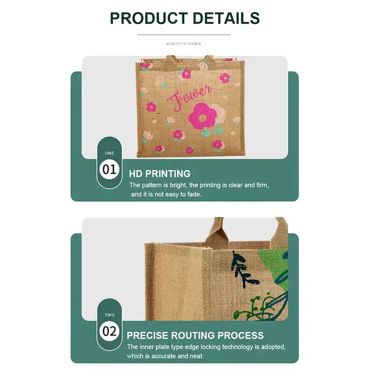 Custom Wholesale Customizing Printed Eco Friendly Fashion Reusable Burlap Gift Beach Tote Bag Grocery Shopping Jute Bags