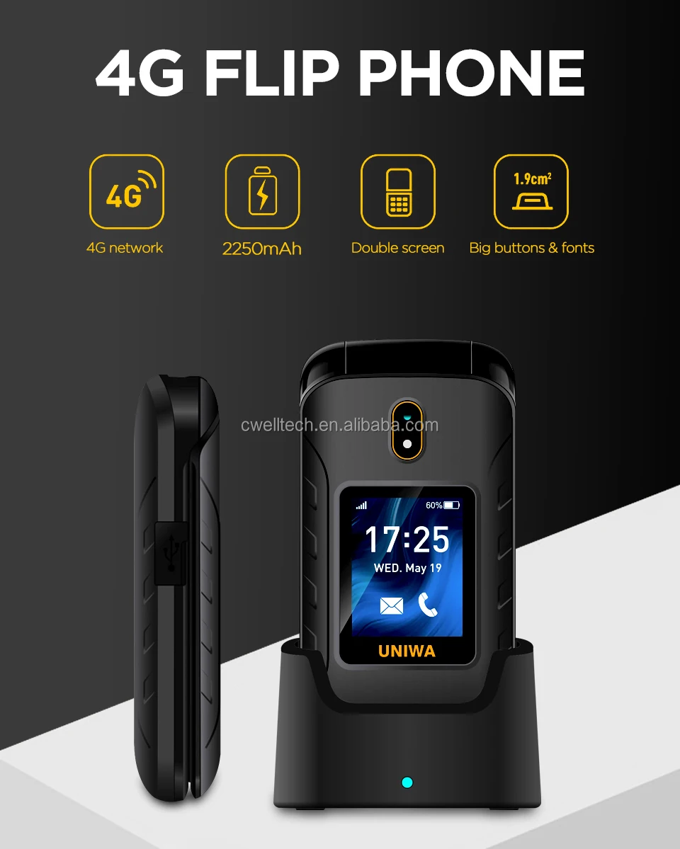 Oem Uniwa V909t 1.77/2.8 Inch Dual Screen 2250mah 4g Network 4g Feature ...