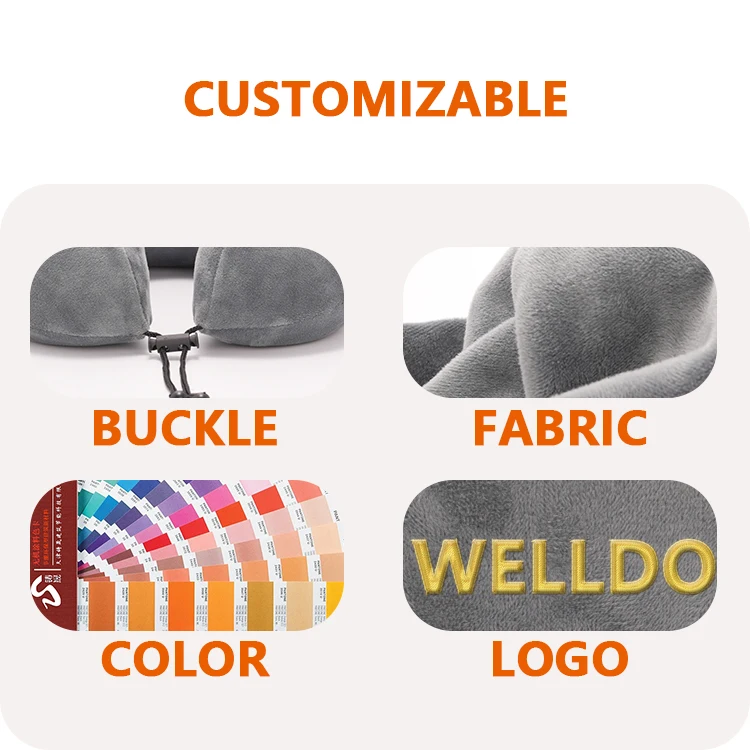 Factory Sell 100% Pure Memory Foam Travel Neck Pillow for Flight Headrest Sleep Portable Plane Accessories Grey with Pocket