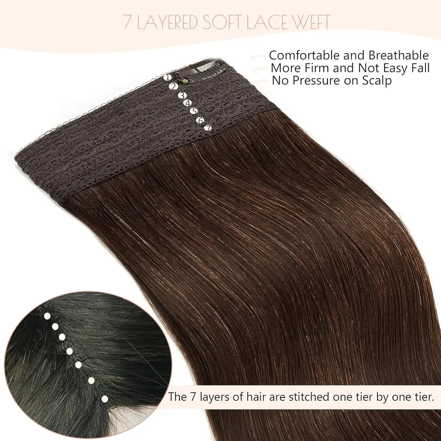 Black Remy Human Hair Extensions Invisible Wire Hairpiece with Fish Line_voghion.com