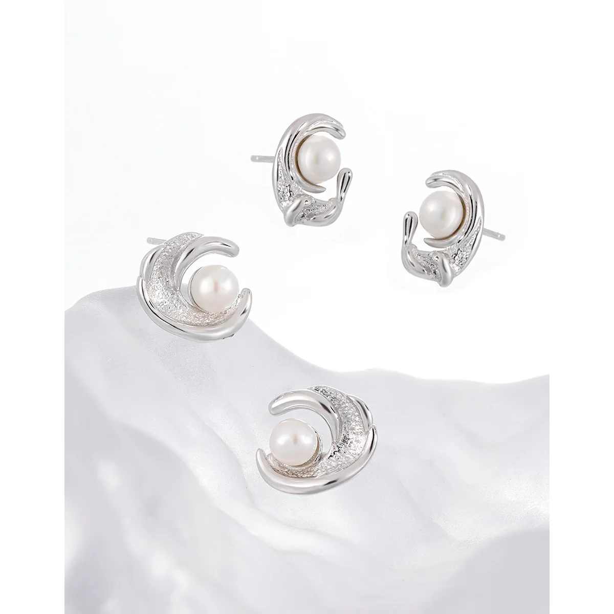 New Niche Original Ins High-end Light Luxury Temperament Geometric Irregular Inlaid Pearls S925 Pure Silver Female