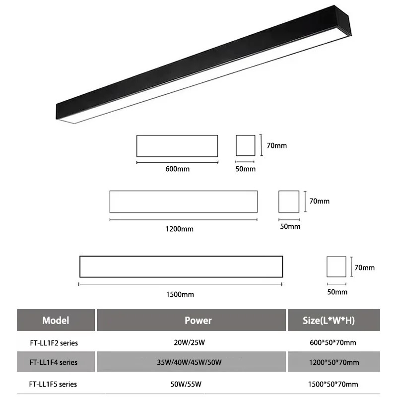 LED-aluminiumhänglampa med lysstav, IP65, industriell stil, högkvalitativ tjockad aluminiumlysstav för kontorsanvändning