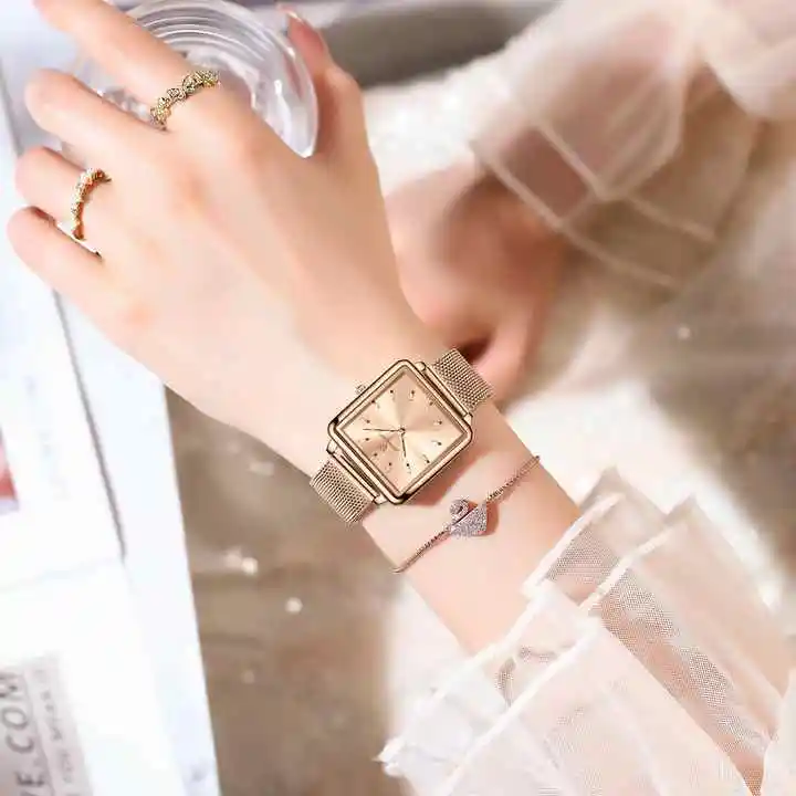 POEDAGAR 793 New Arrival Women's Square Fashion Quartz Watch Simple Design Mesh Steel 30M Waterproof Leisure Watches for Ladies