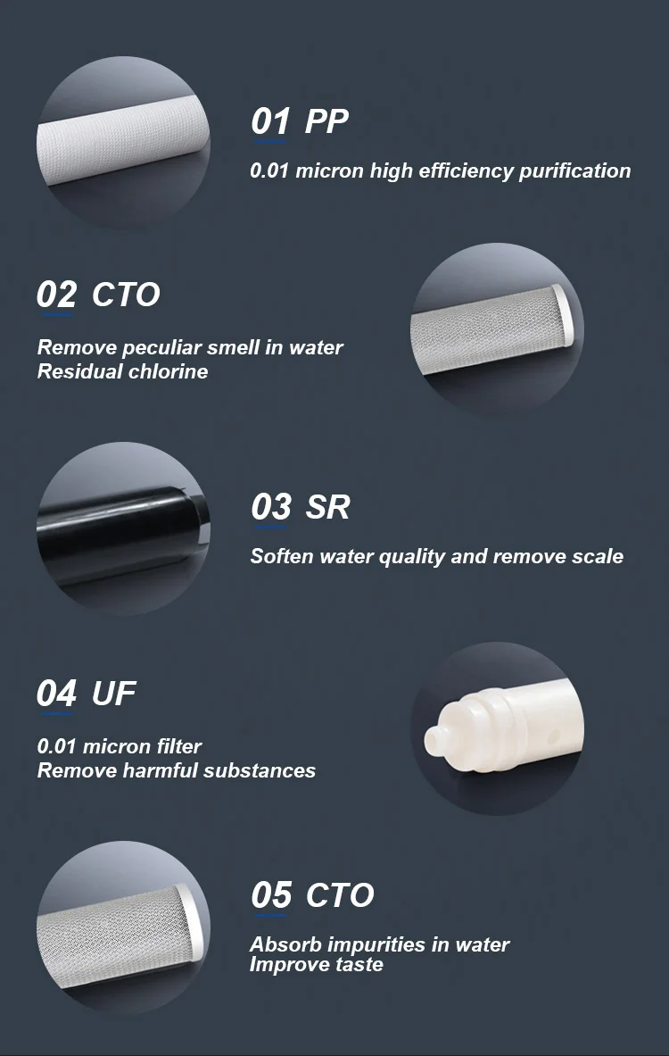 Factory Direct Sales Wholesale Tap Water Filter Purifier 5-grade Stainless Steel UF Water Filter Under Sink for Household Use