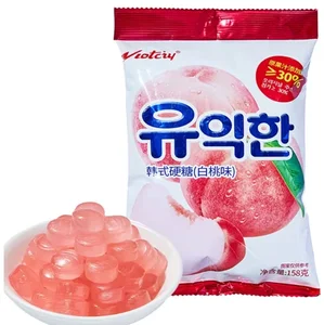 Peach-Flavored Popping Hard Candy Individually-Wrapped Fruity Snacks in Box with Coated Decoration Bulk Packaging