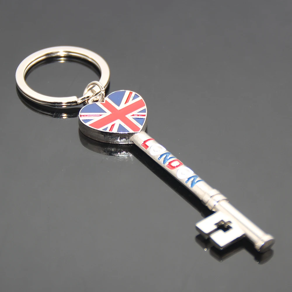 Union Jack Custom Union Flag Heart Key Shaped England Tourist Souvenir Key Ring Enamel Metal London Engraved Key Shape Keychain