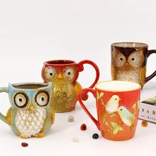 Foreign Trade Exclusive for Cross-Border Bird Owl Cup Ceramic Decoration Office Glass Couple's Cups Mug