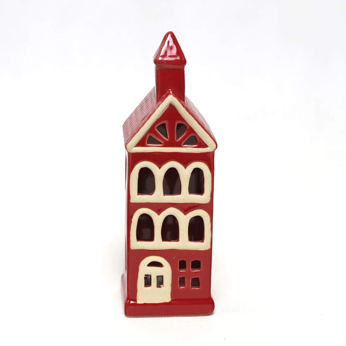 LED Centerpiece luminary Christmas decoration Tall Red Porcelain Tabletop Hand Painted Holiday House Church Figurine Set