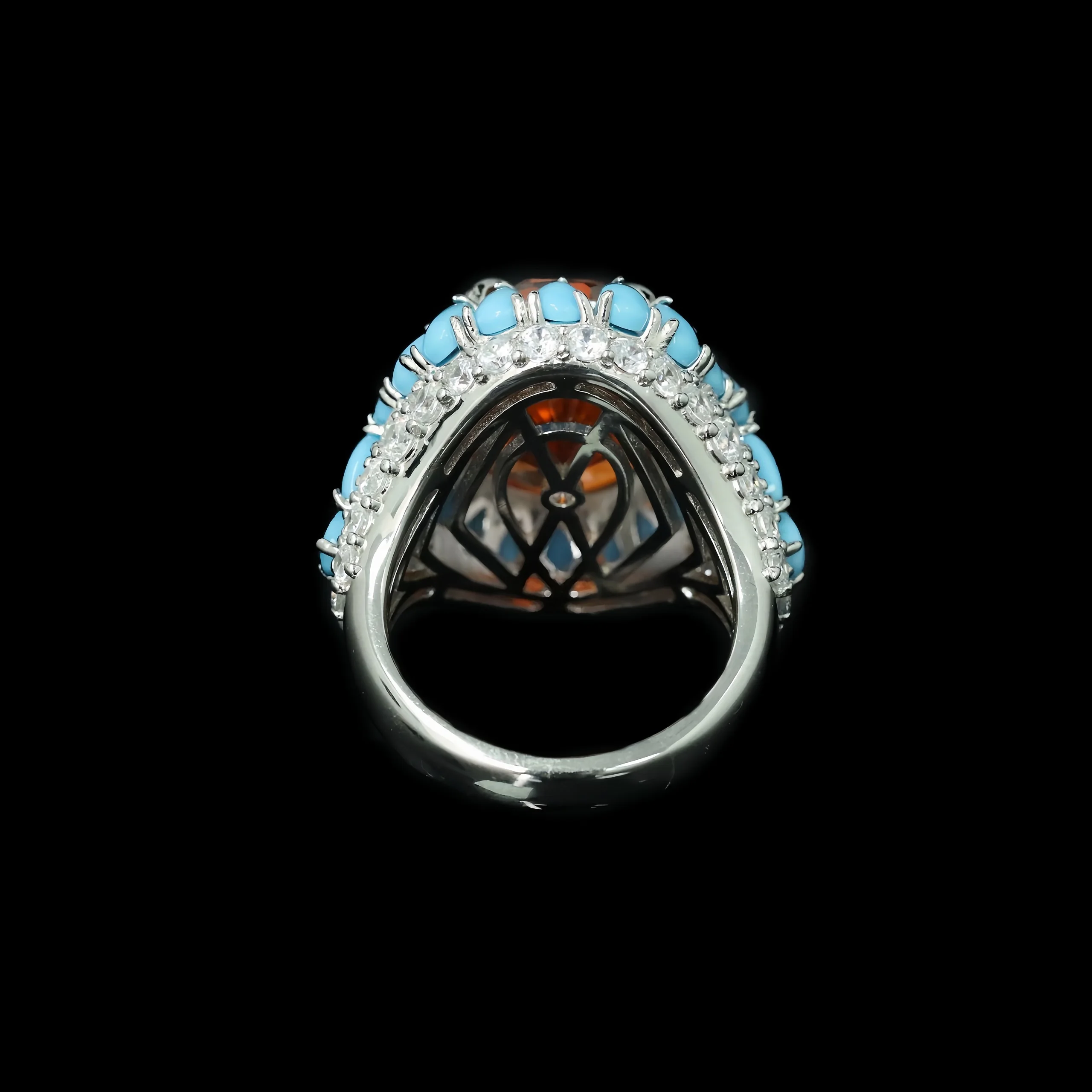 MUSHAN Jewelry Factory Fine Jewelry Engagement Blue Turquoise Ring S925 Sterling Silver Fanta Orange High Carbon Diamond Rings