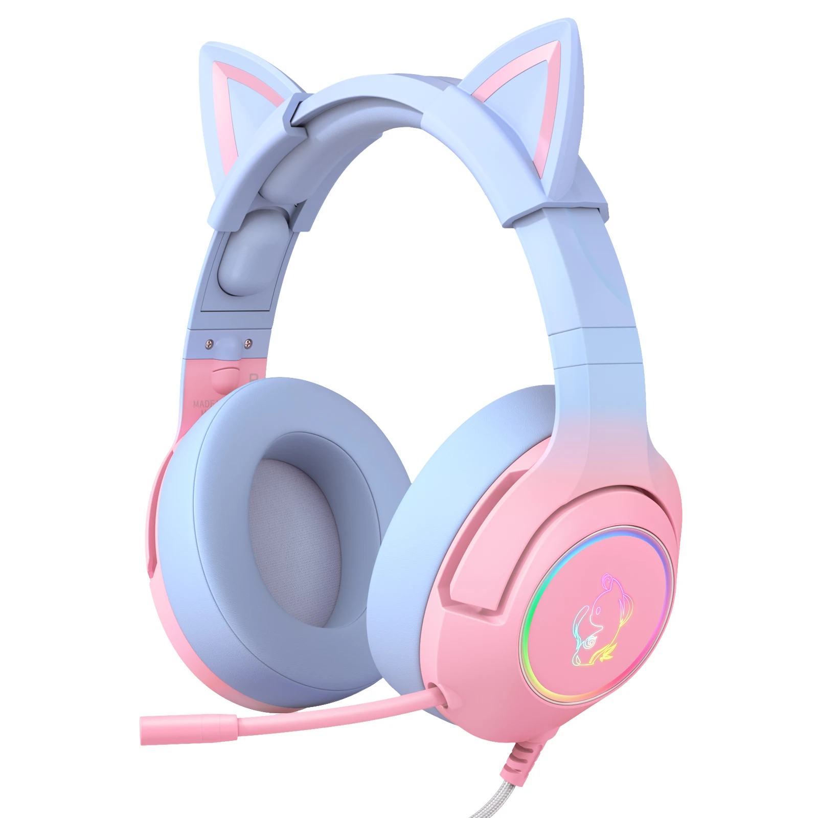 プロ仕様 ピンクブルー 猫耳 K9 RGB USB 7.1 バーチャルLED USB