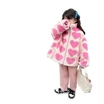 Girls' Coat Lambswool Super Thick Fleece-lined love Coat Top 2025 New Winter Clothes Children's Wear