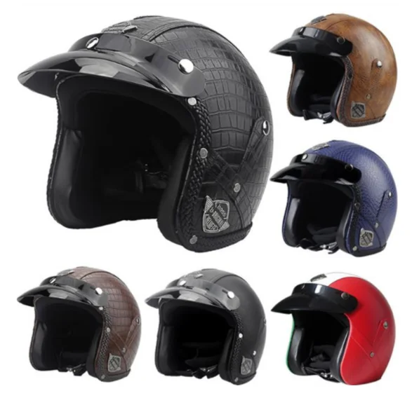 Hand Made Four Seasons Personality Retro Helmet Battery Car 3 / 4 Autumn and Winter Leather Helmet Classic Half Helmet