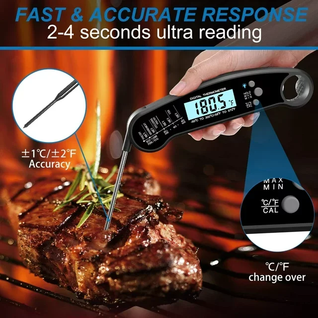 Household Instant Read Electronic Temperature Foldable Digital BBQ Meat Grill Cooking Food Thermometer for Kitchen Use
