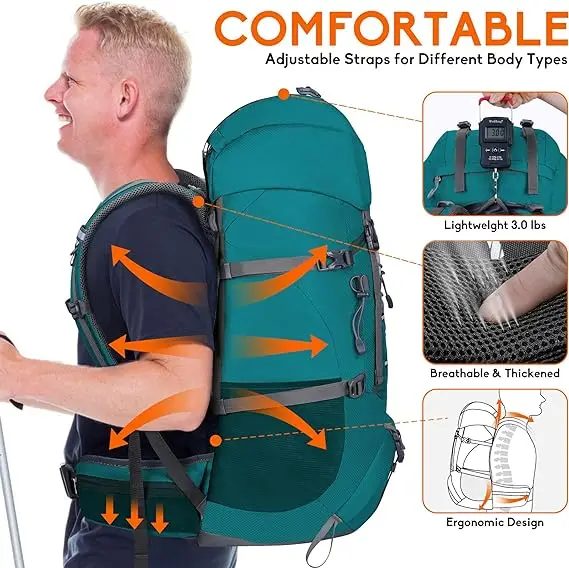 Factory Price in Stock Breathable Durable Custom Hiking Backpack Green Camping Travel Bag Outdoor Backpack