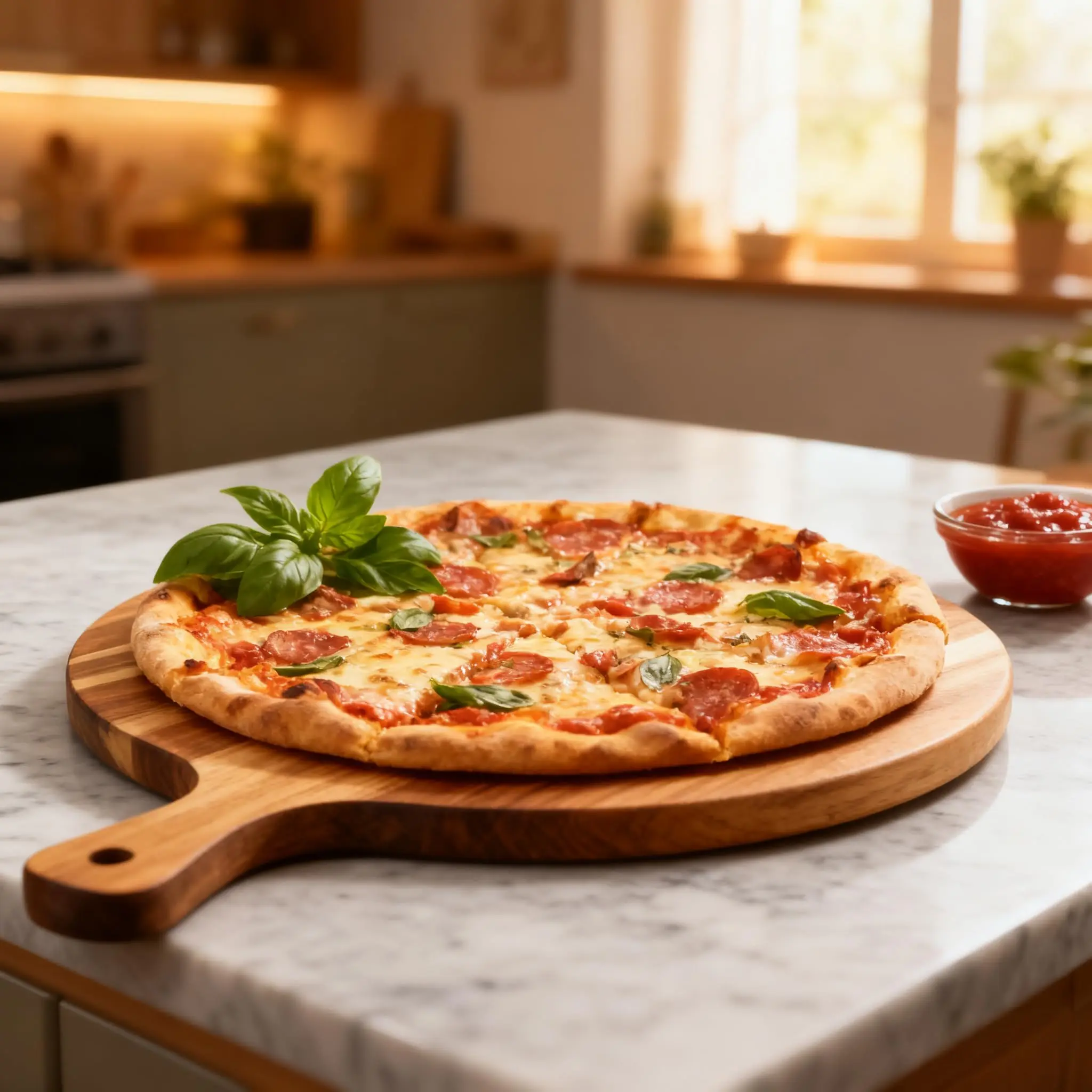 product custom round acacia wood cutting board with handle pizza peel serving tray charcuterie board for kitchen cheese bread meat-3
