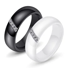 Fashion Anniversary Gift Female Jewelry Simple White Black Color Zircon Nano Ceramic Ring