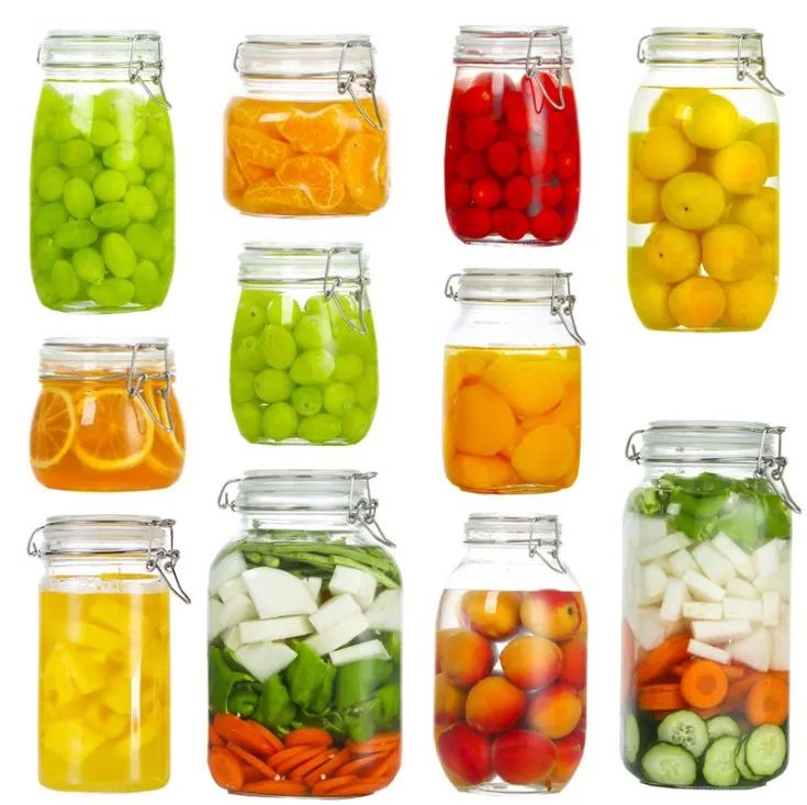 Transparent Buckle Glass Jar for Kitchen Food Storage for Kimchi and Other Preserves