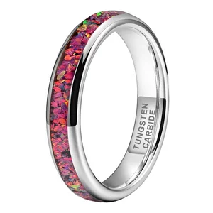 Coolstyle Jewelry 4mm Fashion Jewelry Opla Inlay Tungsten Carbide Rings for Women Men Wedding Band Domed Polished Comfort Fit