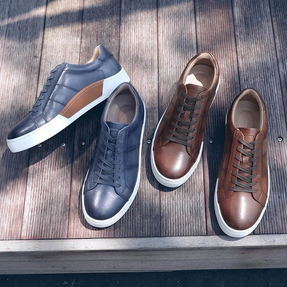 High Quality Luxury Custom Pure Leather Sneakers Men Manufacturers