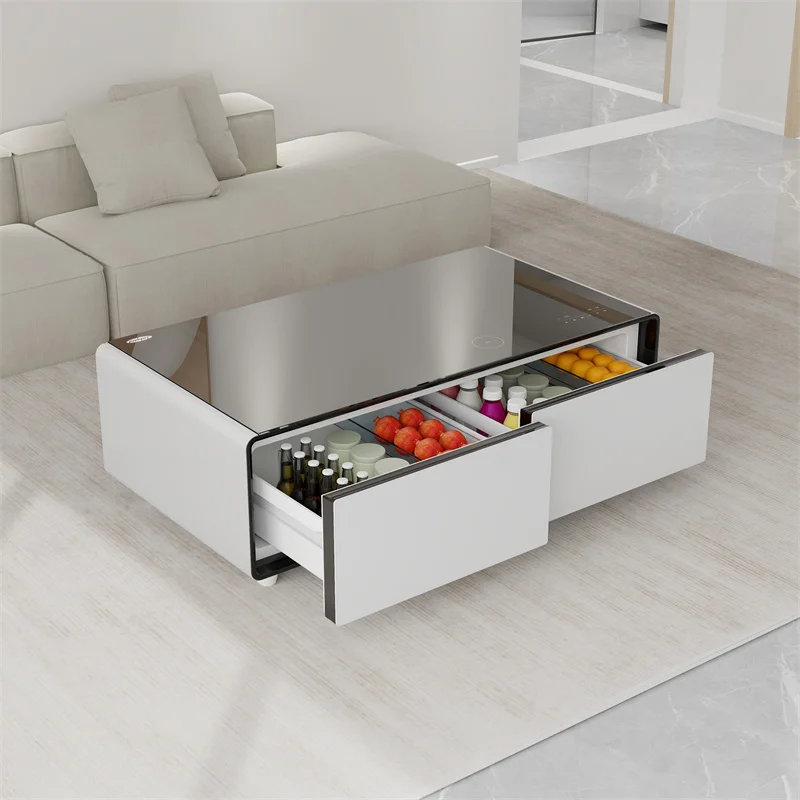 TB135 Smart Coffee Table with Cooling Drawers Wireless Charging Speakers LED Light Fridge Coffee Table