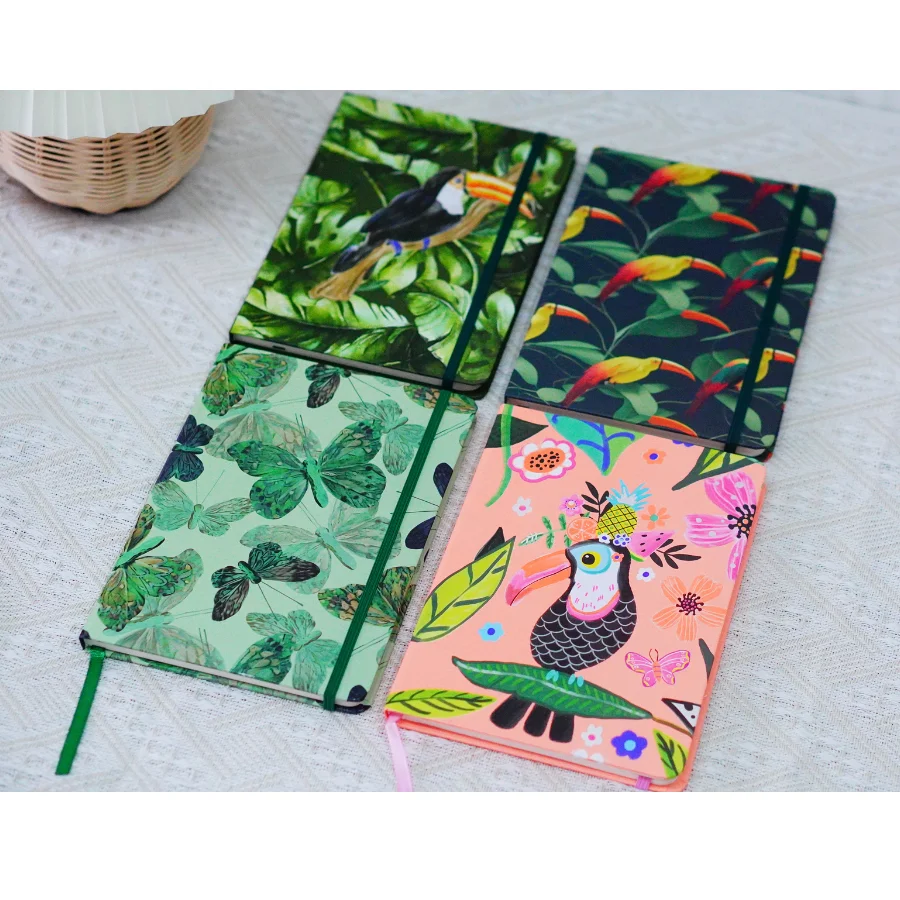 Toucan Pattern A4 Notebook Elastic Band Hardcover Style with Thread Sewing Binding for Hand Account Book