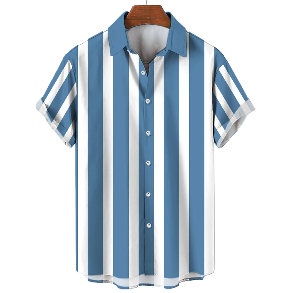 2024 Summer Men's Shirt 3d Printed Striped Hawaiian Shirt Fashion ...