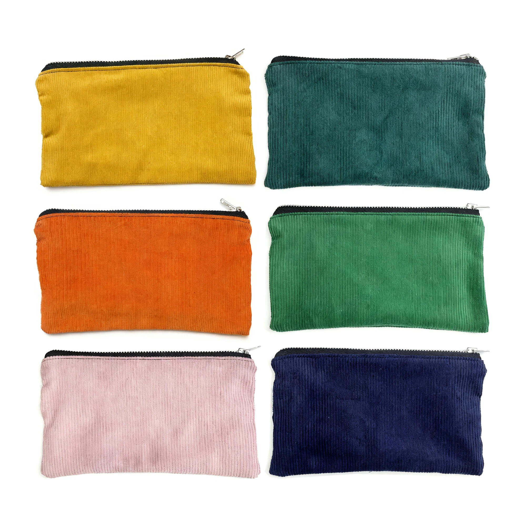 Eco-Friendly Corduroy Simple Artistic Stationery Bag Vintage Style Makeup Storage Bag with Zipper Closure Solid Color