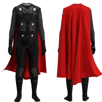 New marvel avenger Thor Black Suit Halloween Clothes Movie Costume Thor Stormbreaker Costume with Cape for Kids and Adults