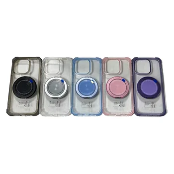 2024 New Design Electroplated Glass camera Lens film 360 Rotating Magnetic Square Holder phone case for iPhone 15 pro max