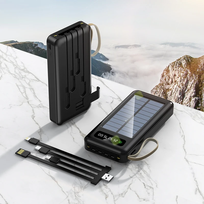 Factory Real Capacity Solar Power Bank Multi-functional Detachable 4 Cables Large Capacity 10000mAh Mobile Power Supply