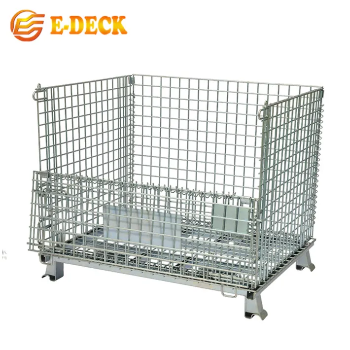 High Quality Collapsible Logistic Transport Forklift Galvanized Storage Stacking Steel Wire Basket Pallet