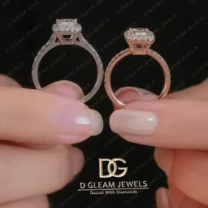 Certified IGI Rhodium-Plated Platinum Diamond Halo Engagement Ring Romantic Ethnic Wedding Gift for Anniversaries Parties High