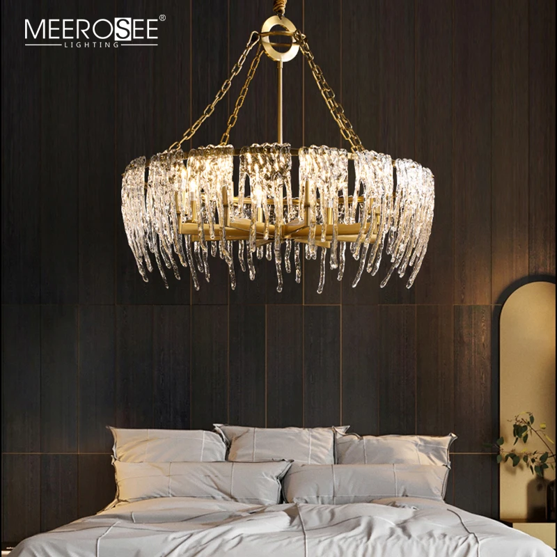 MEEROSEO Modern Style Glass Pendant Light Indoor Stainless steel Hotel Household Gold lustre Chandelier Pendant Lamp MD86707