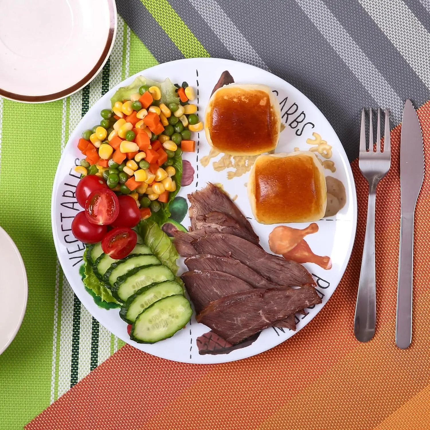 BSCI and SEDEX Factory Customized Portion Plate Round Melamine Plate for Balancing Diets Healthy Eating Dishwasher Safe