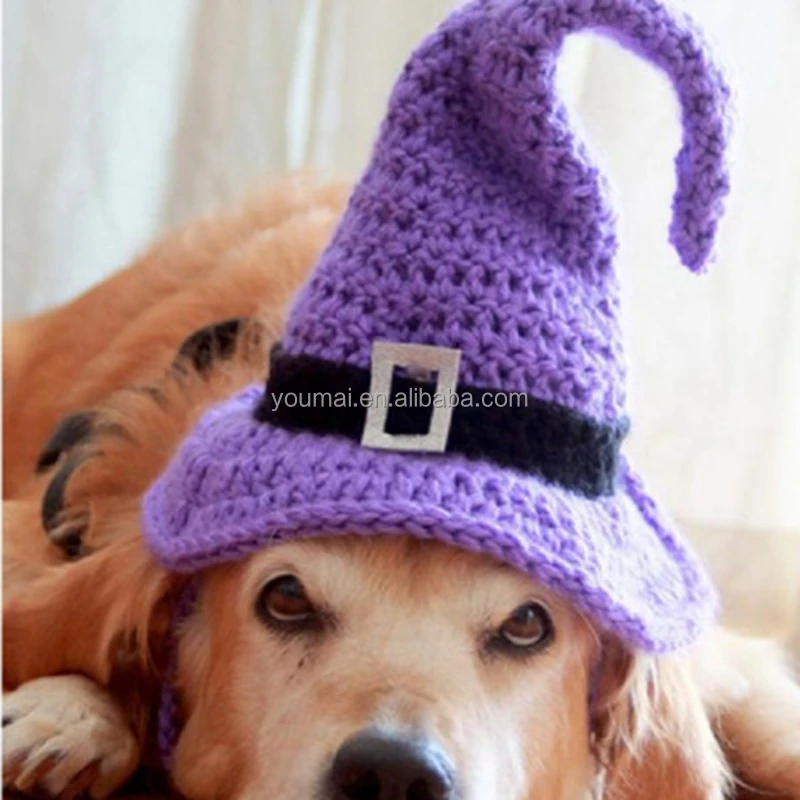 Halloween Handmade Acrylic Luxury Crochet Pet Dog Hat Witch Sorceress Hats